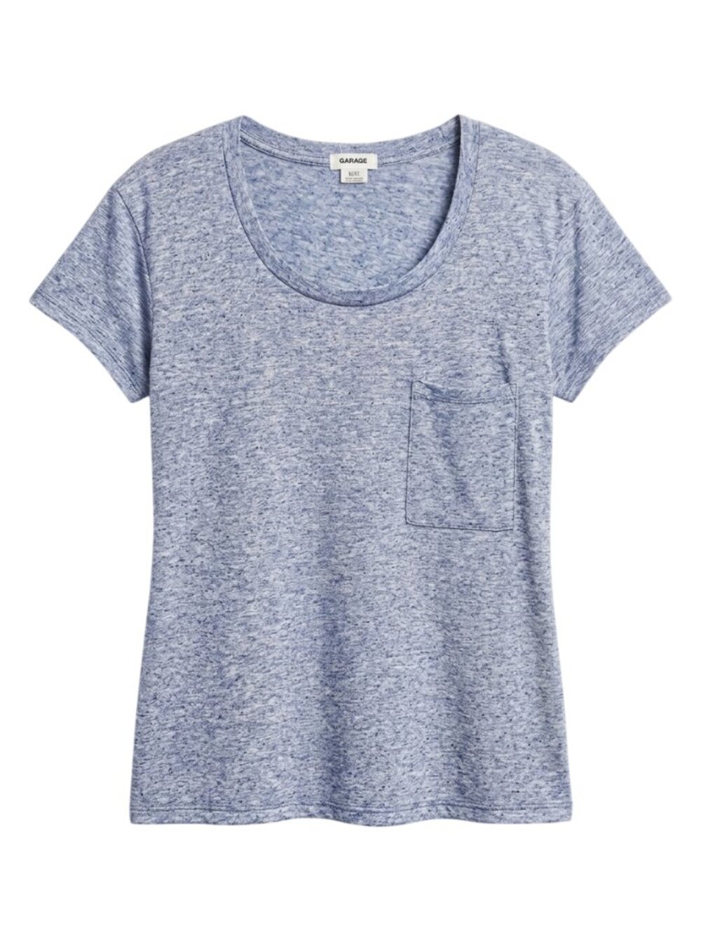 GARAGE - Relax fit Blue Heathered Linen-Blend Scoop Neck Pocket Tee – Size M